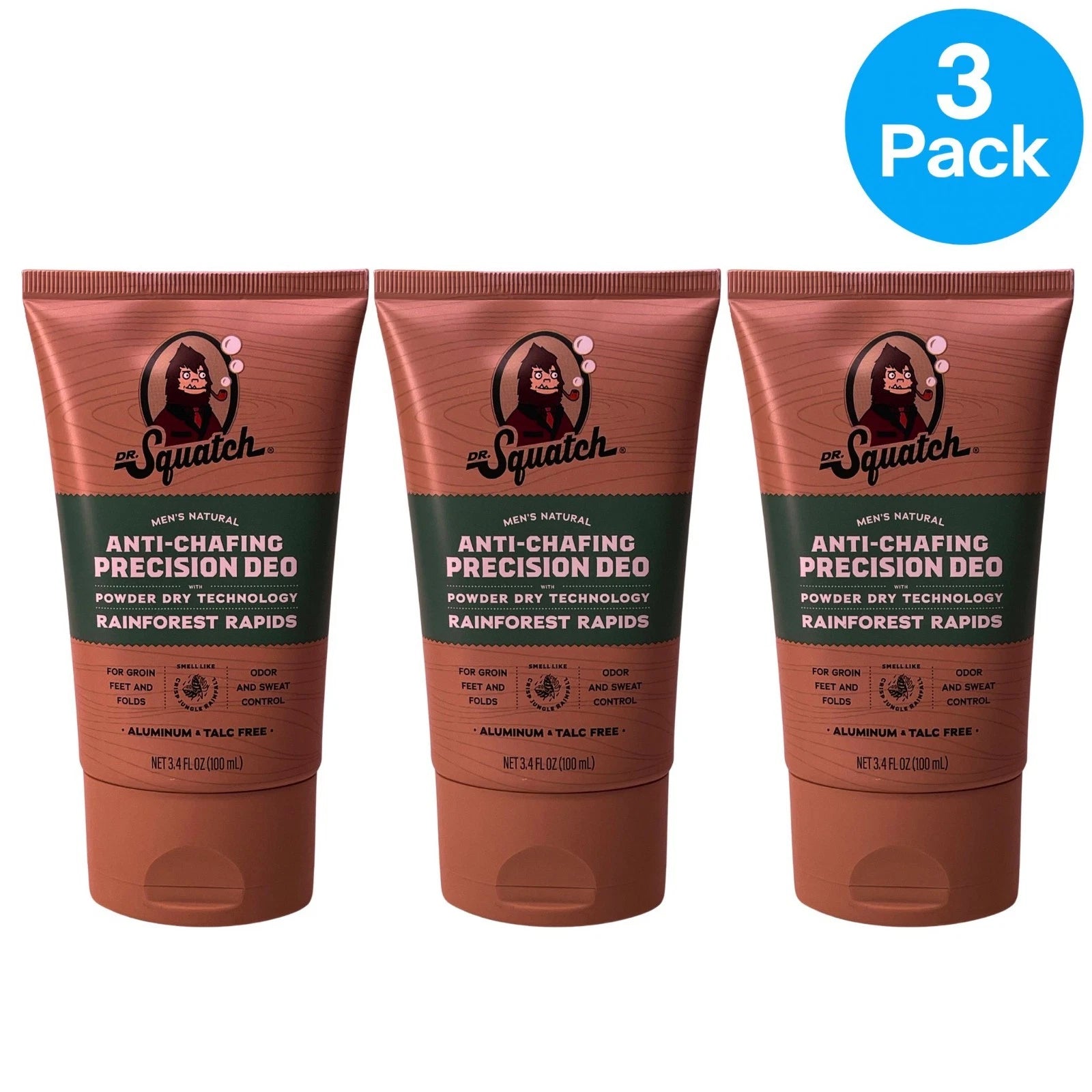 Dr Squatch Deodorant Anti-Chafing Precision Deo 3.4oz 3 Pack New