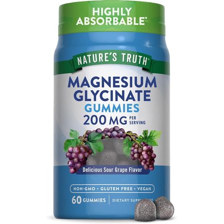 Magnesium Glycinate Gummies for Adults 200mg 60 Count Grape Flavor