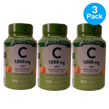 Nature’s Truth Vitamin C 1000mg Capsules 100 Ct 3 Pack New