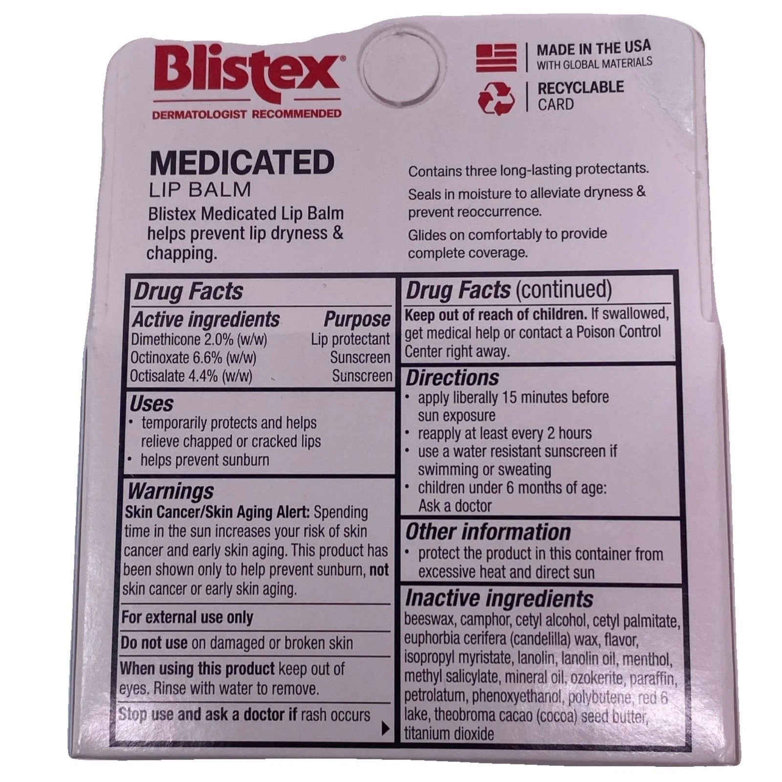 Blistex Medicated Lip Balm SPF 15 3 Stick Pack 2 Pack New EXP 11/27 2