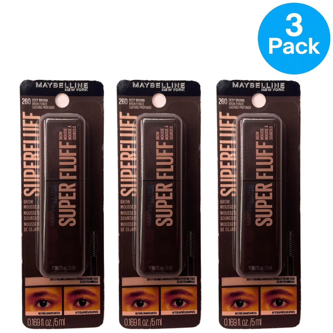 Maybelline Super Fluff Brow Mousse - 260 Deep Brown - 3 Pack (0.169 oz ea)