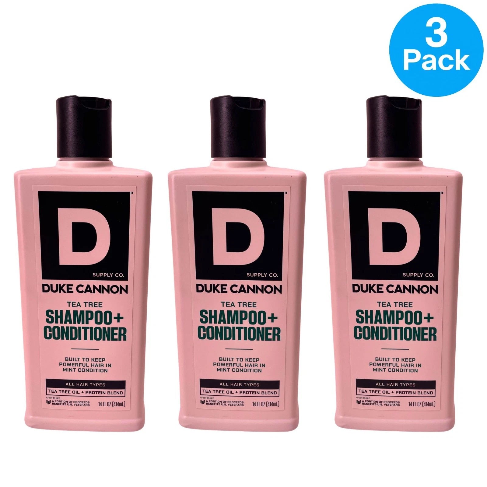 Duke Cannon Tea Tree Shampoo + Conditioner 14oz for Men Hair Care 3 Pack