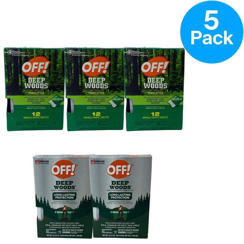 OFF! Deep Woods Insect Repellent Towelettes 1.476 oz 5 Pack New