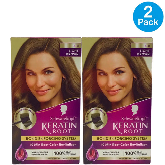Schwarzkopf Keratin Root 10 Min Revitalizer 6.0 Light Brown Permanent 2 Pack New