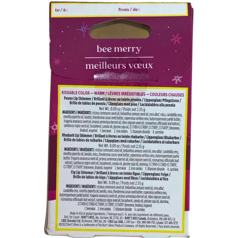 Burt's Bees Lip Shimmer Kissable Color Peony Rhubarb Fig Warm Collection 3 Ct 7