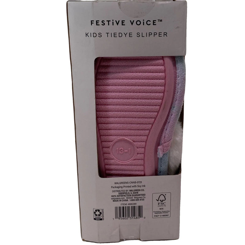Festive Voice Kids Tie Dye Slippers Size 13-1 Plush Cozy 1 Pair New