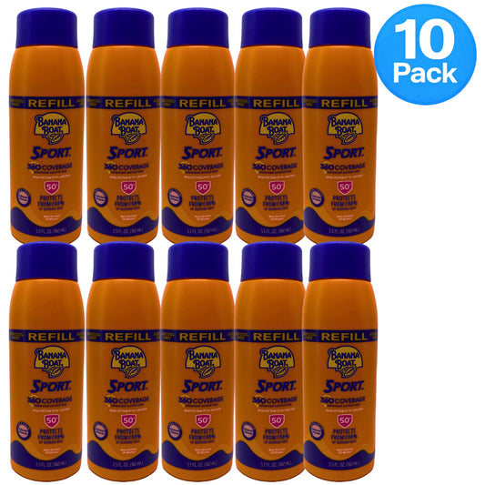 Banana Boat Sport 360 Coverage Sunscreen Mist Refill SPF 50+ 5.5 oz 10 Pack New