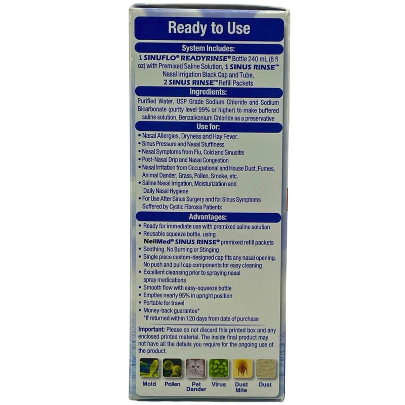NeilMed SinuFlo ReadyRinse Premixed Nasal Wash 8 OZ Bottle 3 Pack New Exp 04/28