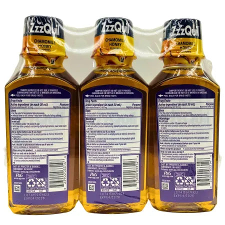 Vicks ZzzQuil Soothing Sleep Nighttime Sleep-Aid Chamomile Honey 12 fl oz 3 Pack