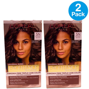 L'Oreal Paris Excellence Creme Universal Nudes Hair Color 5N Natural Brown 2 Pac