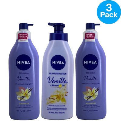 Nivea Vanilla & Almond Oil Body Lotion 16.9 Oz 3 Pack New