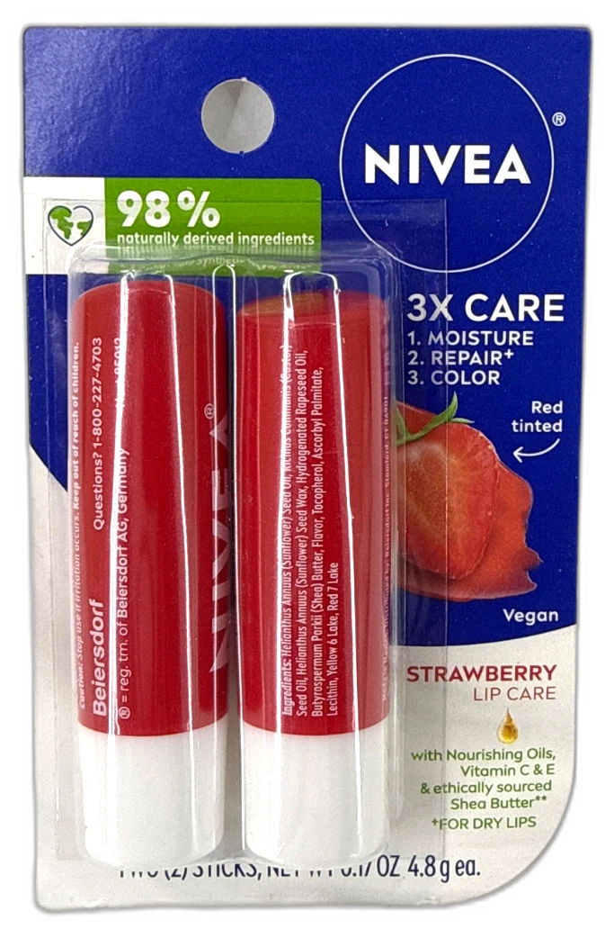 Nivea Strawberry Tinted Lip Care Enriched 12 Total Pack of 6 New