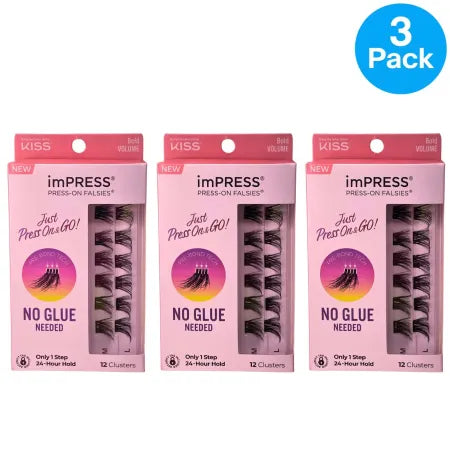 Kiss imPRESS Press-On Falsies Bold Volume No Glue 12 Clusters lash set with easy application
