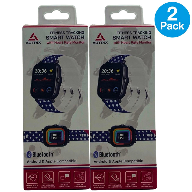 Autrix Fitness Tracking Smart Watch Heart Rate Monitor 1.8 in Screen 2 Pack New