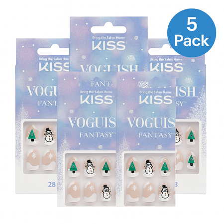 Kiss Voguish Fantasy Nails 28ct Short Holiday Snowman Tree New