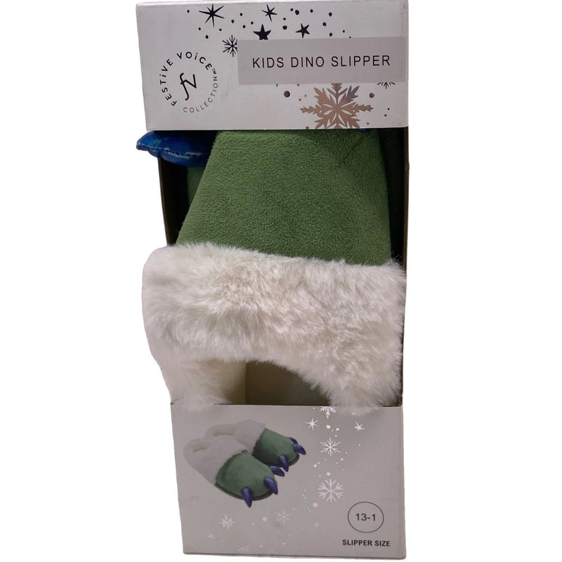Festive Voice Kids Dino Slipper Size 13-1 Plush Warm 1 Pair New