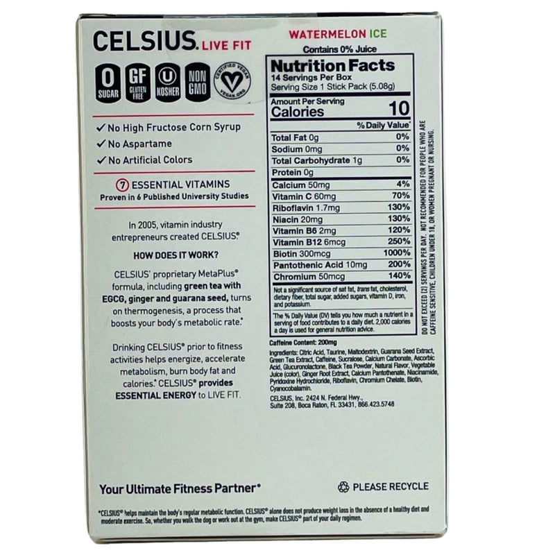 Celsius Live Fit Watermelon Ice Energy Drink Mix 14 Sticks 3 Pack New