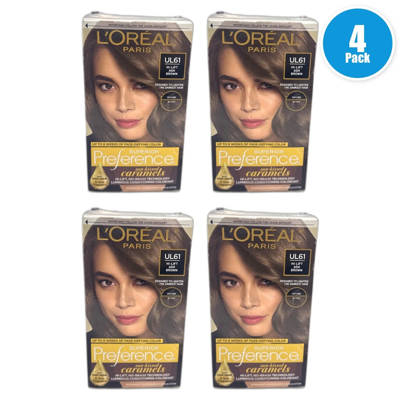 L'Oreal Superior Preference UL61 Ultra Light Ash Brown Hair Color Pack of 4 New