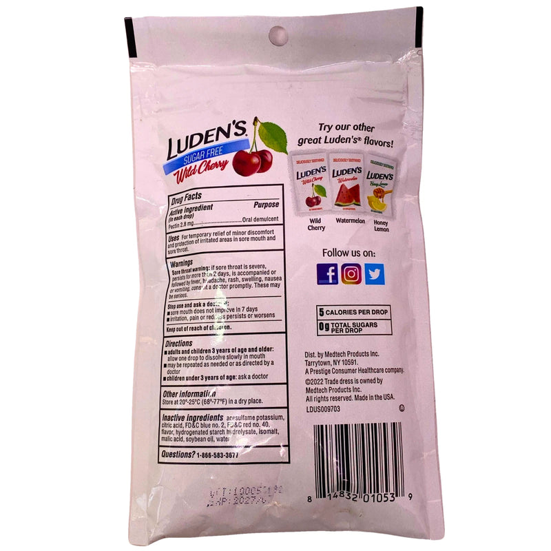 Luden's Sugar Free Wild Cherry Throat Drops 25 Count 8 Pack New Exp 07/2027