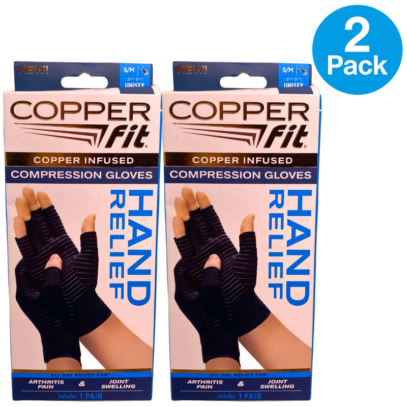 Copper Fit Hand Relief Compression Gloves Size S/M 2 Pack New