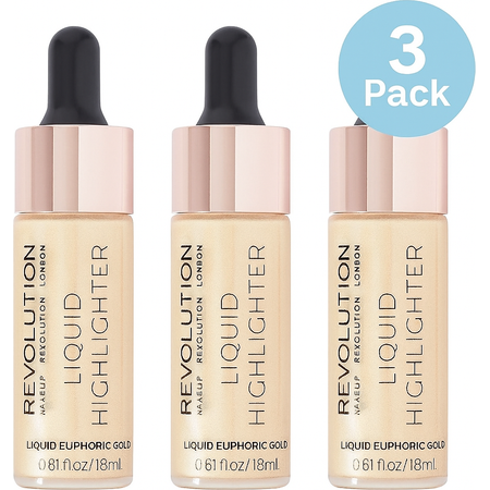 Revolution Liquid Highlighter Euphoric Gold 18ml 3 Pack New