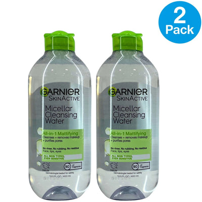 Garnier SkinActive Micellar Cleansing Water Mattifying 13.5 Oz 2 Pack New