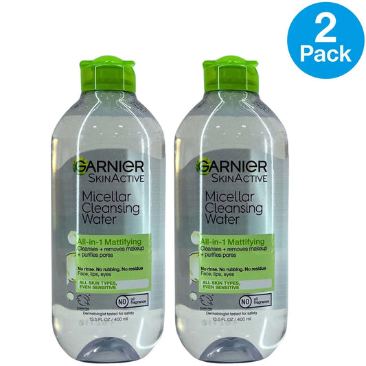 Garnier SkinActive Micellar Cleansing Water Mattifying 13.5 Oz 2 Pack New