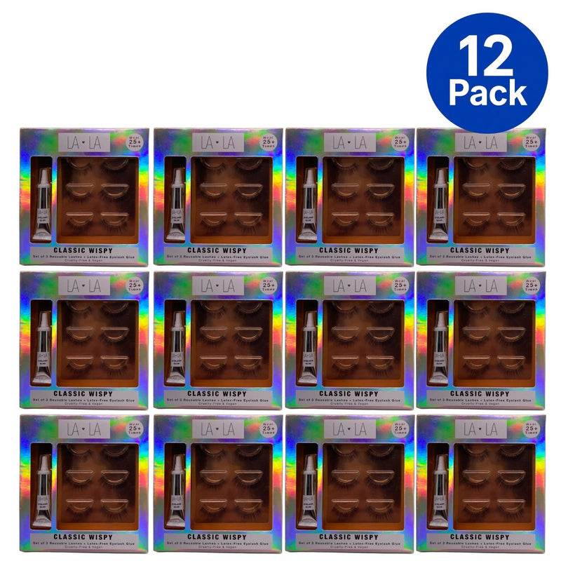 LA LA Classic Wispy Reusable Eyelashes 12 Pack New