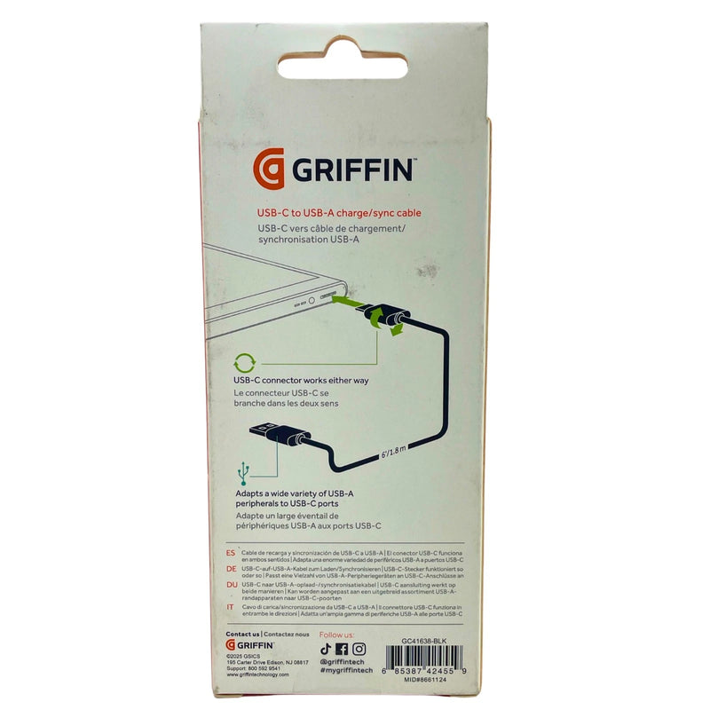 Griffin USB-C to USB-A Charge Sync Cable 6 FT Black SuperSpeed 2 Pack