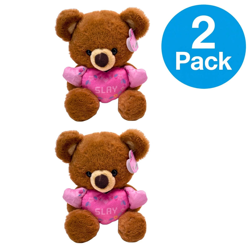 Slay Heart Teddy Bear Brown Plush 10" Valentine’s Gift Set - 2 Pack