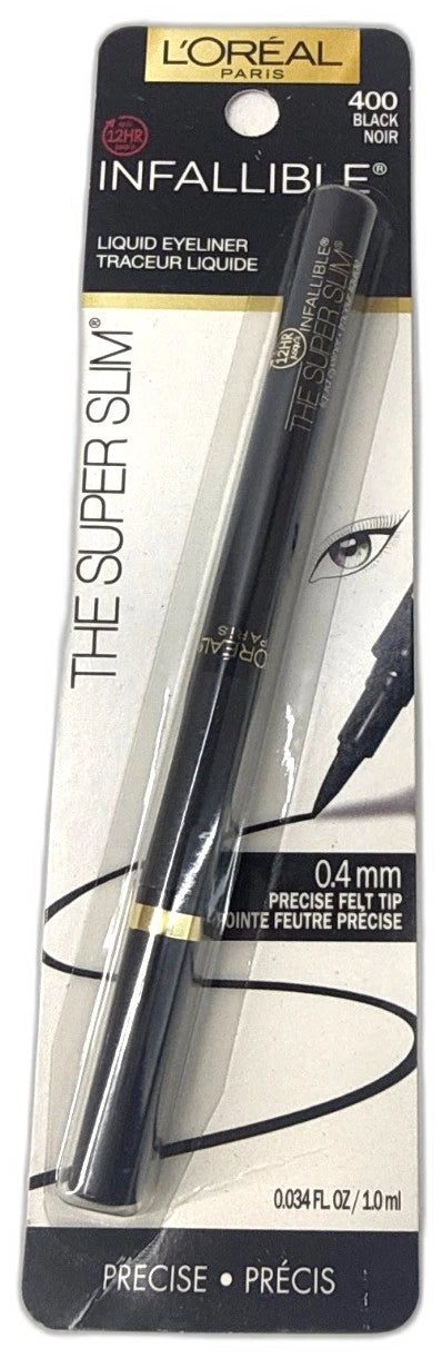 L'Oréal Paris Infallible Super Slim Liquid Eyeliner 400 Black 400 Pack of 2 New