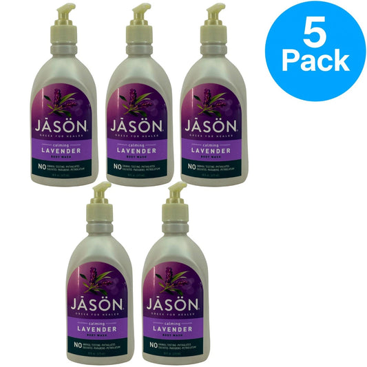 JASON Calming Lavender Body Wash 16oz bottles with Vitamin E and Pro-Vitamin B5, 5-pack bundle