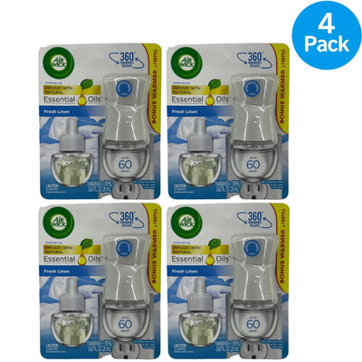 Air Wick Fresh Linen Essential Oils Plug In Warmer Refill 0.67 oz 4 Pack New