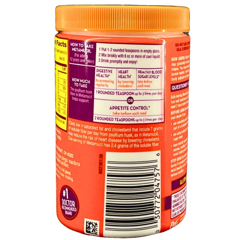 Metamucil Premium Blend Sugar-Free Psyllium Fiber Supplement Orange 6.2 oz (2 Pa