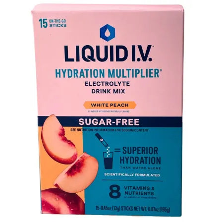 Liquid I.V. Sugar-Free White Peach Electrolyte Hydration Mix - 15 individual stick packets for rapid hydration