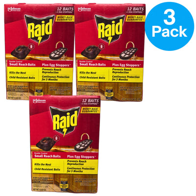 Raid Double Control Small Roach Baits plus Egg Stoppers 12 Count 3 Pack New