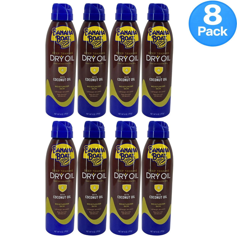 Banana Boat SPF 4 Deep Tanning Dry Oil Spray Coconut Oil 6oz 8 Pack
