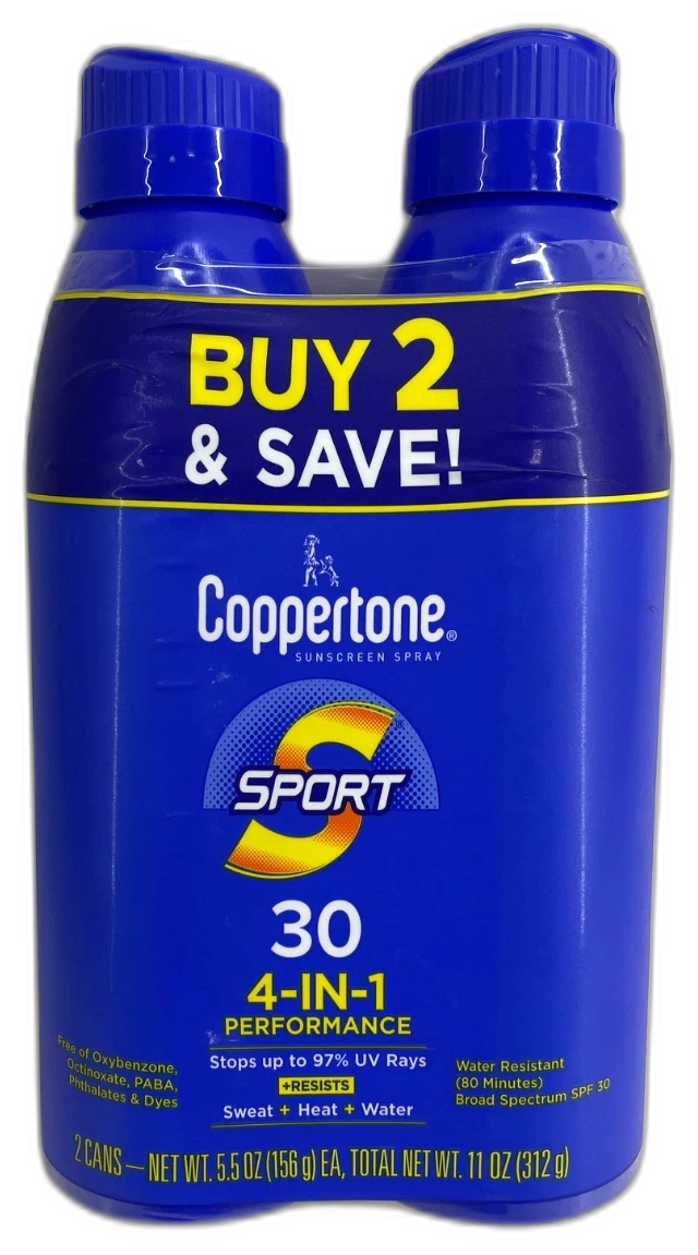 Coppertone Sport Sunscreen Spray 30 50 5.5oz 100 Total Exp 01/27 Pack of 2 New