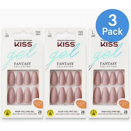 KISS Gel Fantasy Nails Sculpted Long 28 Count - 3 Pack - New 1