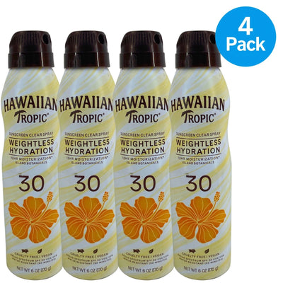 Hawaiian Tropic Weightless Hydration Sunscreen Clear Spray SPF 30 6oz 4 Pack New