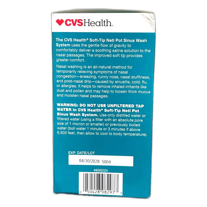 CVS Health Soft Tip Neti Pot Sinus Wash System 30 Saline Packets Exp 04/28 New