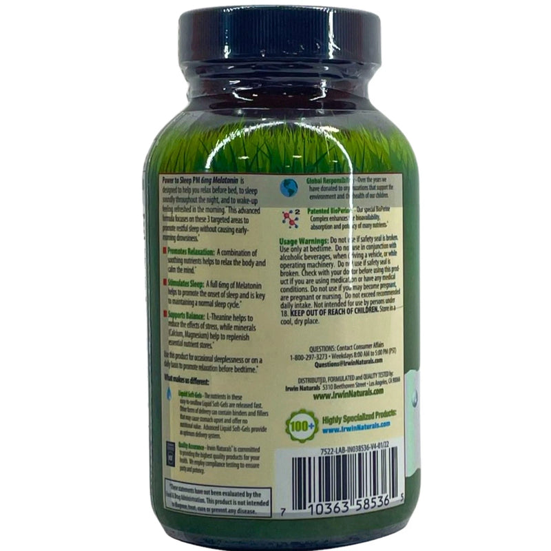 Irwin Naturals Power to Sleep PM 6 mg Melatonin 60 Liquid Soft-Gels 1 Pack New