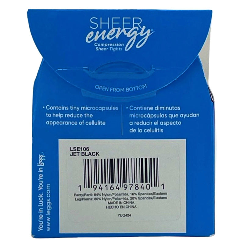 L'eggs Sheer Energy Cellulite Smoothing Light Support Tights Jet Black Size Q+ 3