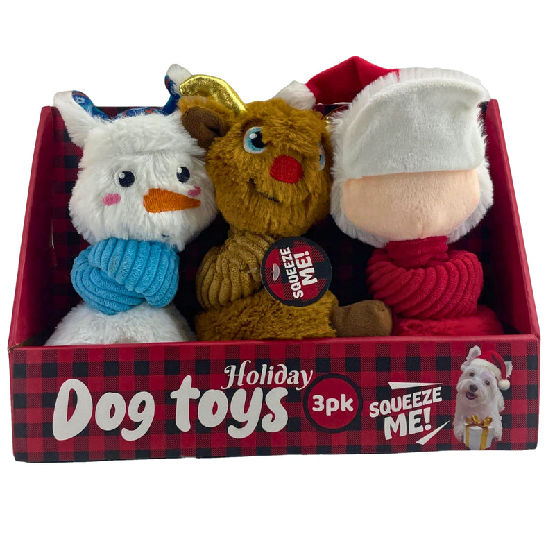Holiday Dog Toys Plush Squeaky Chew Toys for Small or Medium Dogs 3 Pack