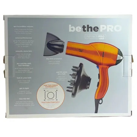 Conair InfinitiPRO Quick Styling Salon Hair Dryer Orange Bonus Brush 259RNY New