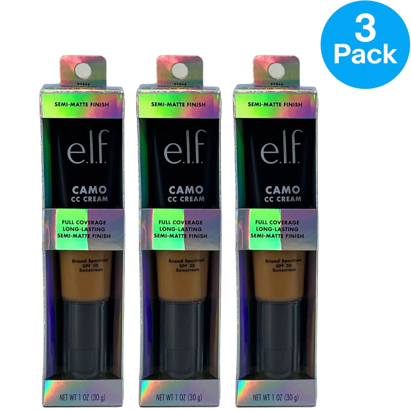e.l.f. Camo CC Cream - Medium 370 N with Neutral Olive Undertones (3 Pack, 1oz)