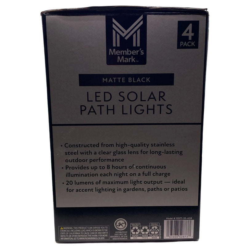 Member's Mark LED Solar Path Lights Matte Black 4 Pack New