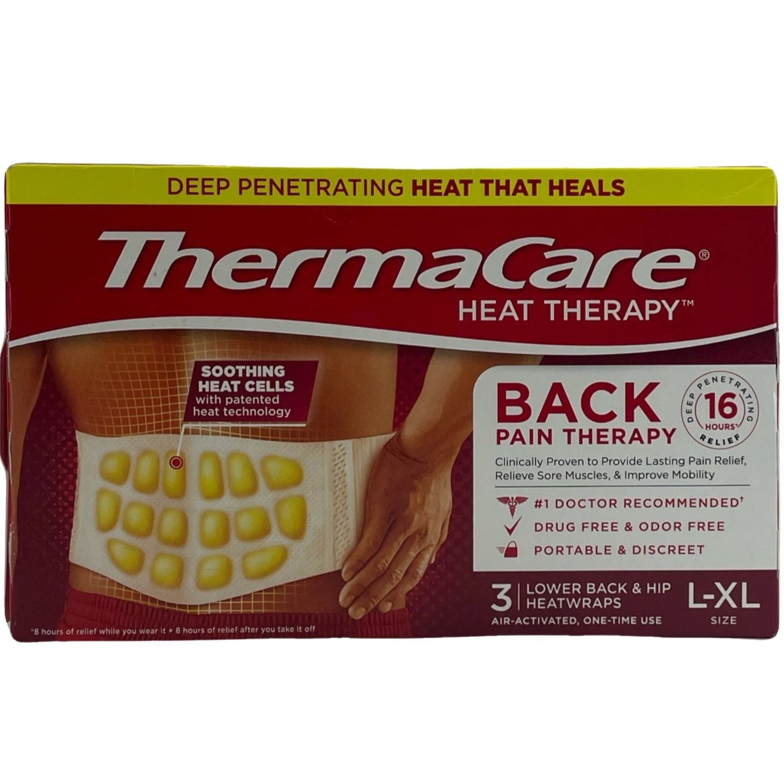 ThermaCare Back Pain Therapy Heatwraps L-XL 3 Wraps 3 Pack New Exp 2028-01-31