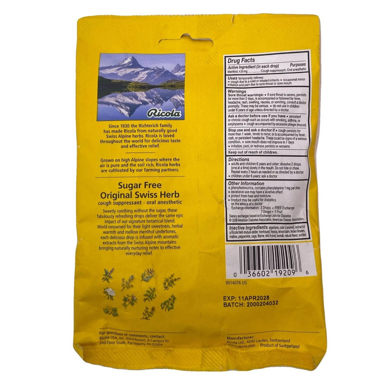 Ricola Sugar Free Swiss Herb Cough Drops 19 Ct 2 Pack New Exp 04/2028