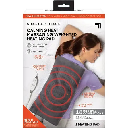 Calming Comfort Heat Wide Massaging Weighted Pad with 9 Settings, 4 lbs, 12" x 24", Grey